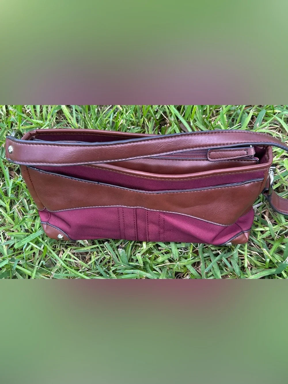 Vintage Etienne Aigner Burgundy and Brown Shoulder Bag